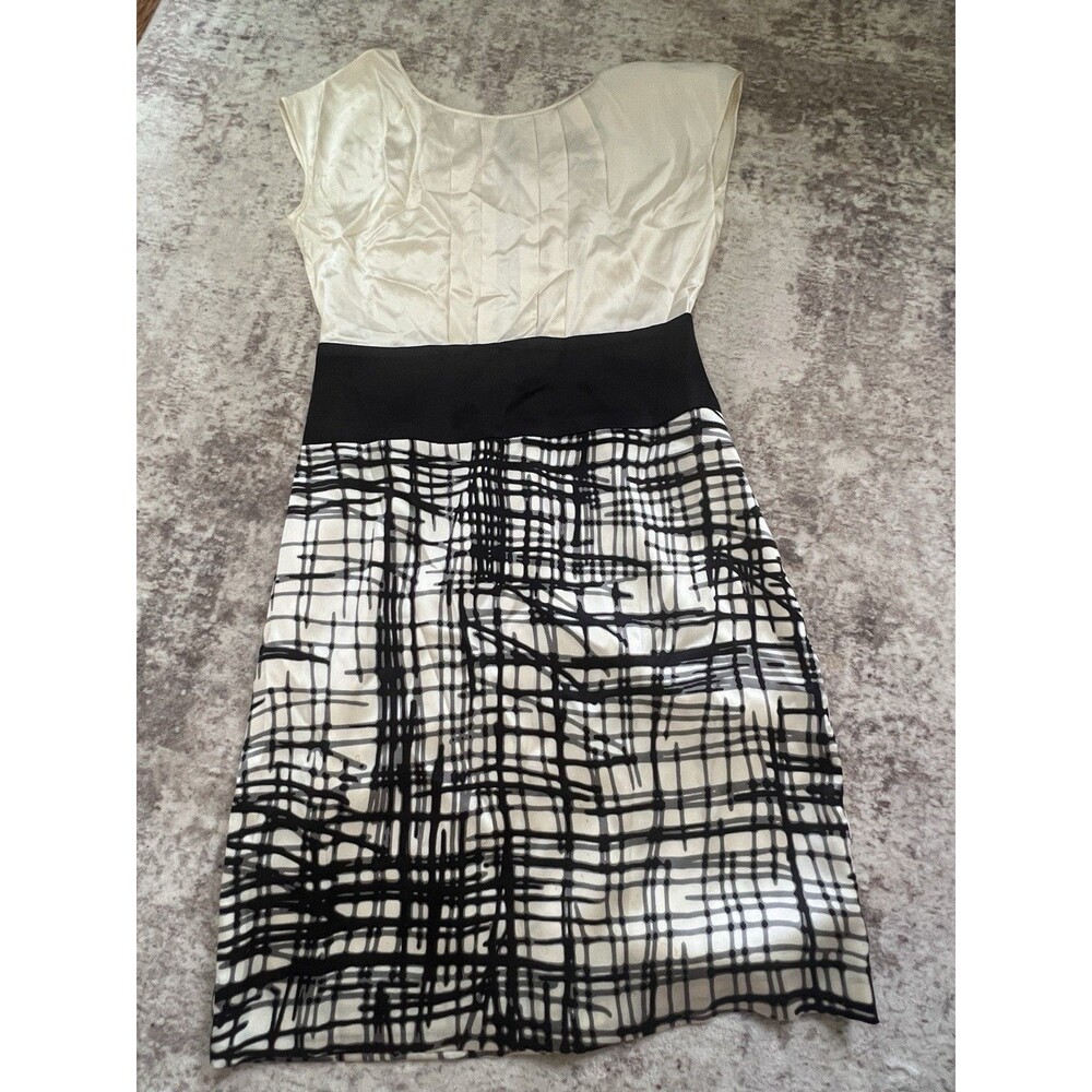 Bcbgmaxazria Dress Women Silk 6 Color block Black Crème Sleeveless Cocktail